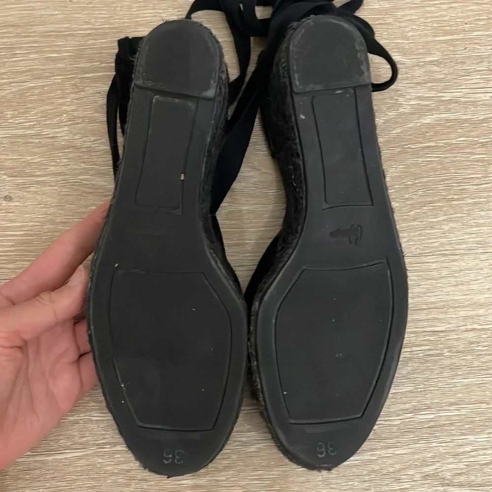 Castaner Black Espadrille Wedge Sandals with Ankle Wraps